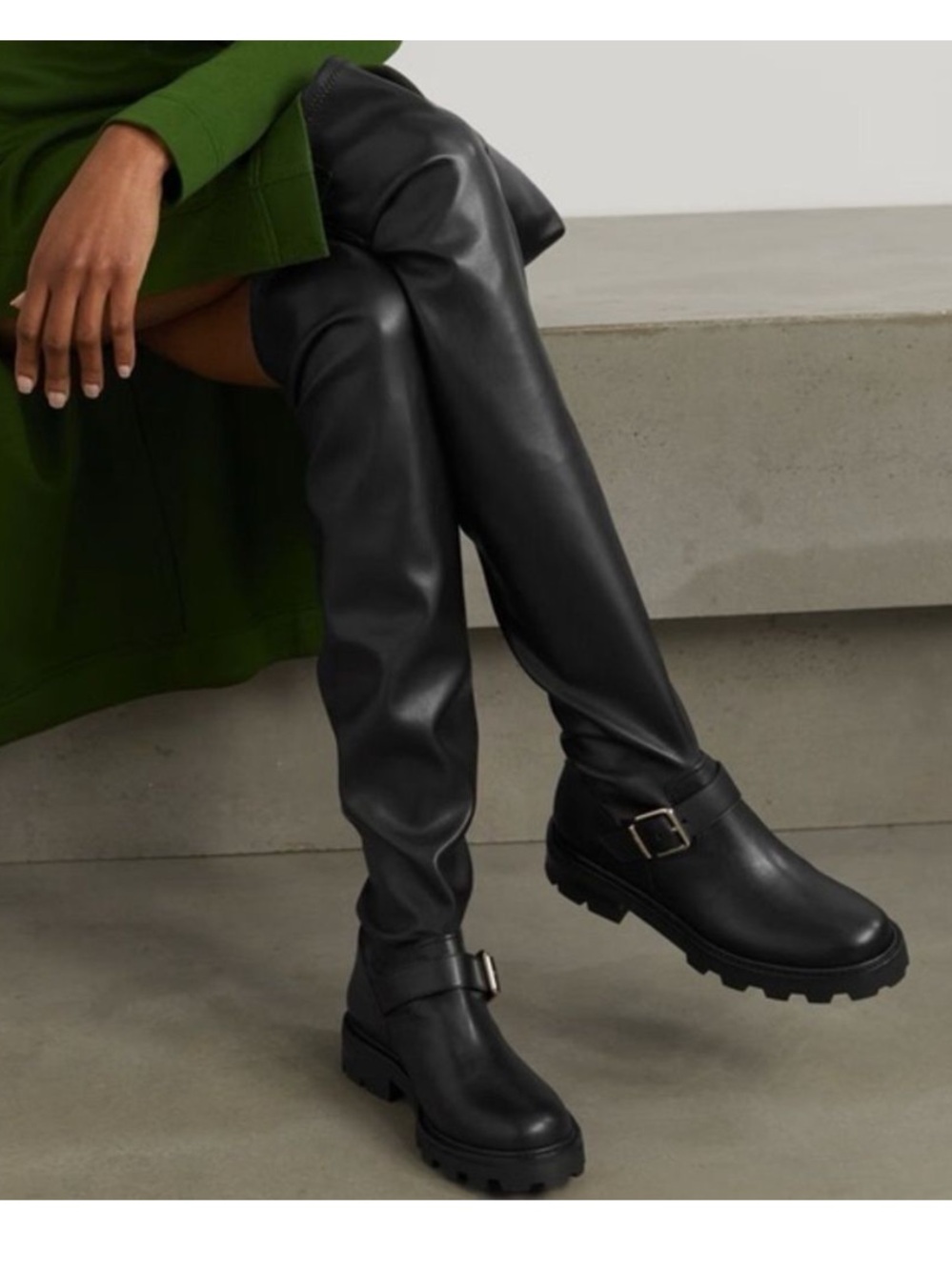 Nine West Nans Over-the-Knee Boots Size 5 Black Lug Sole Buckle Detail grunge
